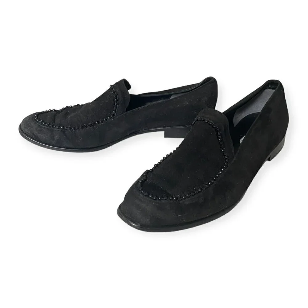 Vintage French Accessoire Diffusion Black suede loafer, Size 38.5EU,‎ beads